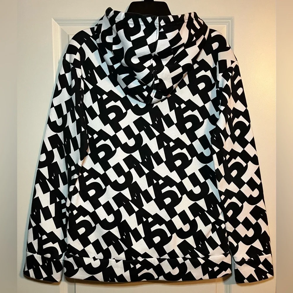 Puma | Allover Logo Graphic Hoodie | Black/White | Youth XL 18-20